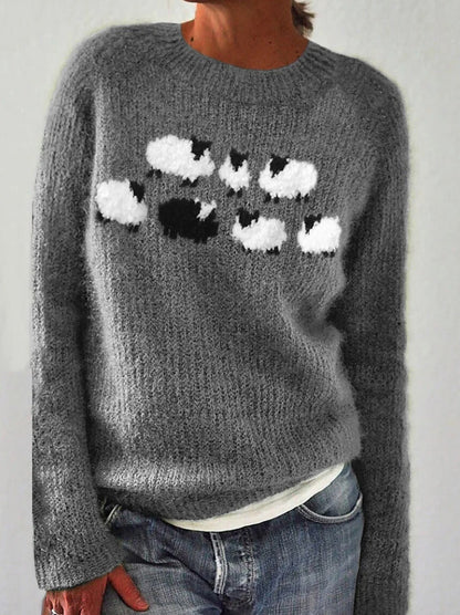 Damen Pullover Weiches Schaf-Motiv Norvielle