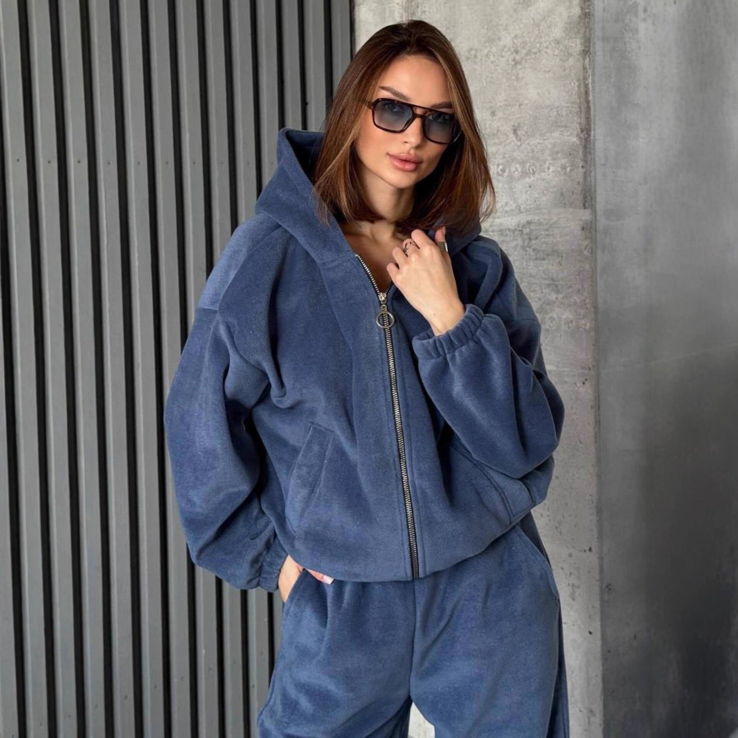 Damen Velours-Jogginganzug mit Kapuze und Reißverschluss Norvielle