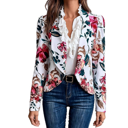 Damen Blazer Florales Design Rüschendetails Norvielle