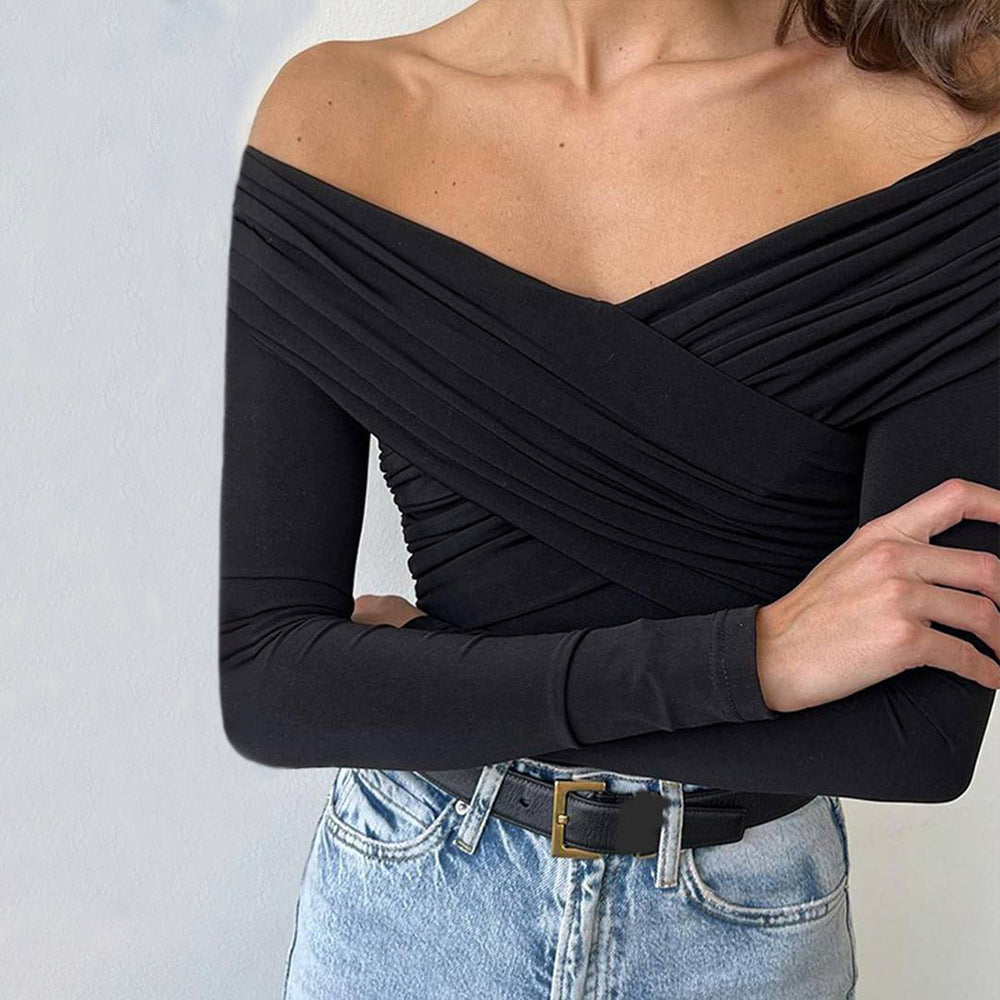 Damen Off-Shoulder Langarm-Bodysuit mit Drapierungsdetail