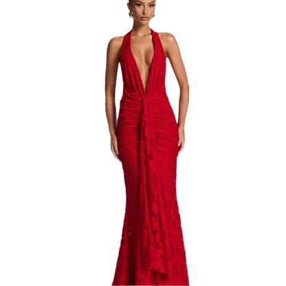 Damen Maxikleid mit V-Ausschnitt Gerafftes Design Norvielle