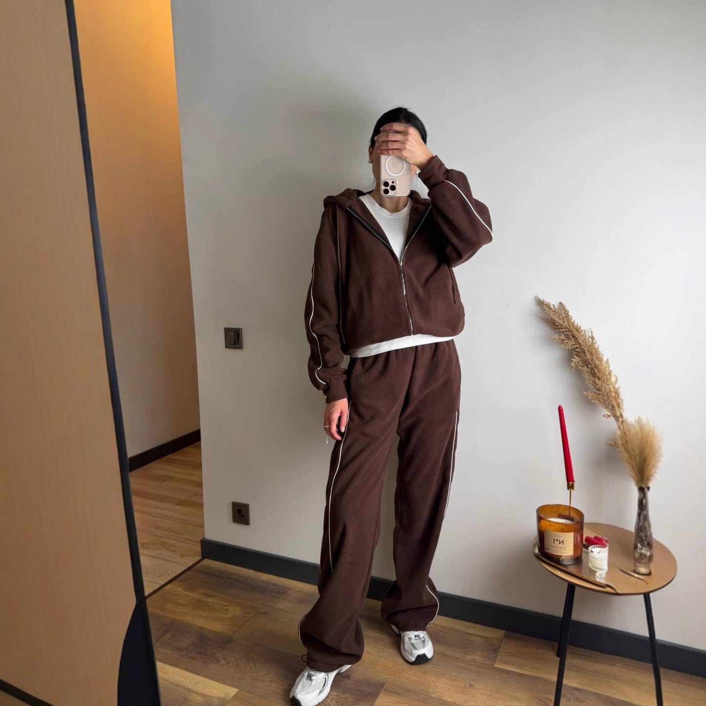 Damen Fleece-Anzug-Set Sportlich Mit Reißverschluss