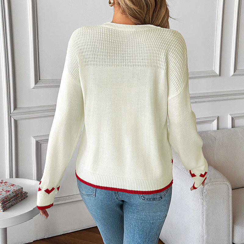 Damen Pullover Herzmuster Farbige Details Norvielle