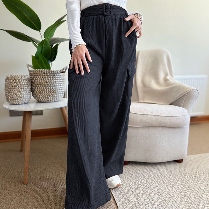Damen Weite Cargo-Hose Elastischer Bund Praktische Seitentaschen