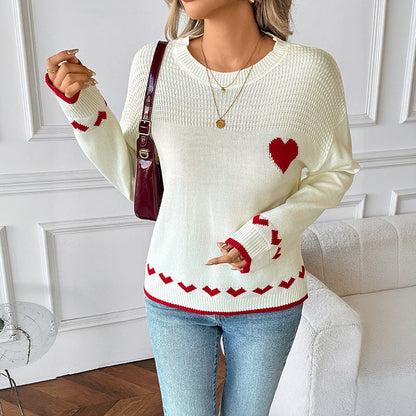 Damen Pullover Herzmuster Farbige Details Norvielle