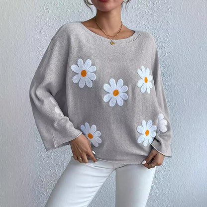 Damen Strickpullover Blumendesign Weit Norvielle - Norvielle