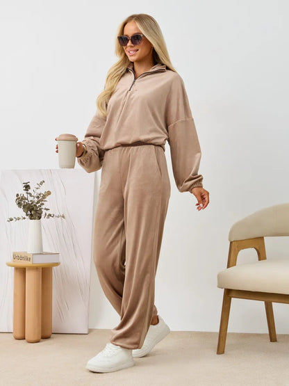 Damen Velours Jogginganzug Hochgeschlossener Kragen Elastisch