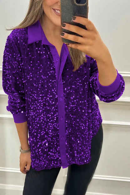 Damen Paillettenbluse Klassischer Kragen Langer Ärmel Norvielle