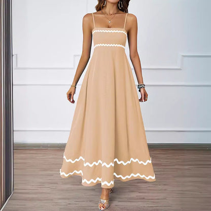 Damen Maxi-Kleid Rüschensaum Spaghettiträger Norvielle