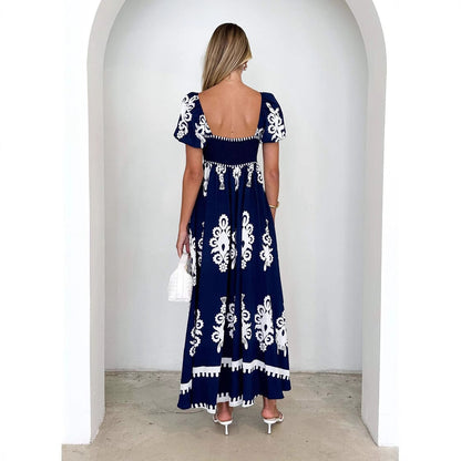 Damen Maxikleid Puffärmel Grafisches Muster Norvielle