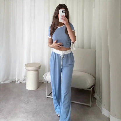 Damen Loungewear-Set Cropped Oberteil Weite Hose Norvielle