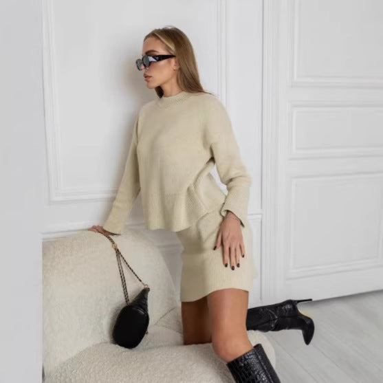 Damen Strickensemble Weites Oberteil Kurzer Rock