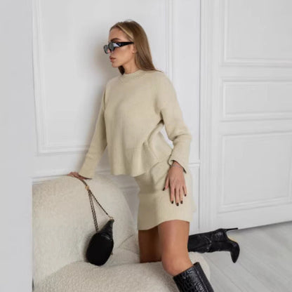 Damen Strickensemble Weites Oberteil Kurzer Rock