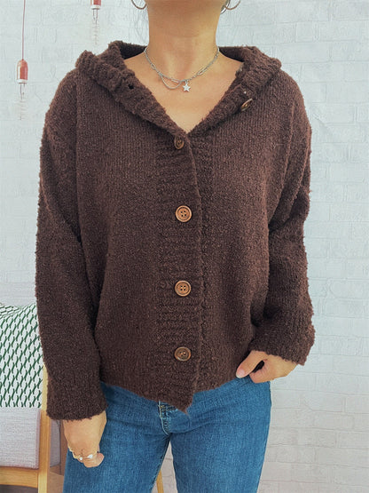 Damen Strickjacke Kapuze Knöpfe Norvielle