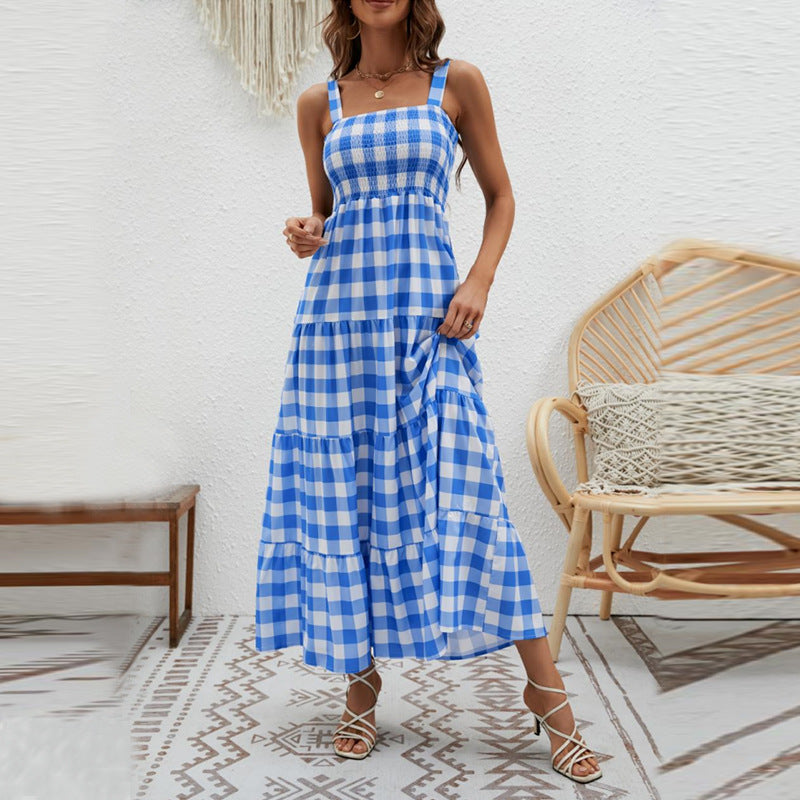 Damen Maxikleid Karomuster Elastisch Luftig Norvielle