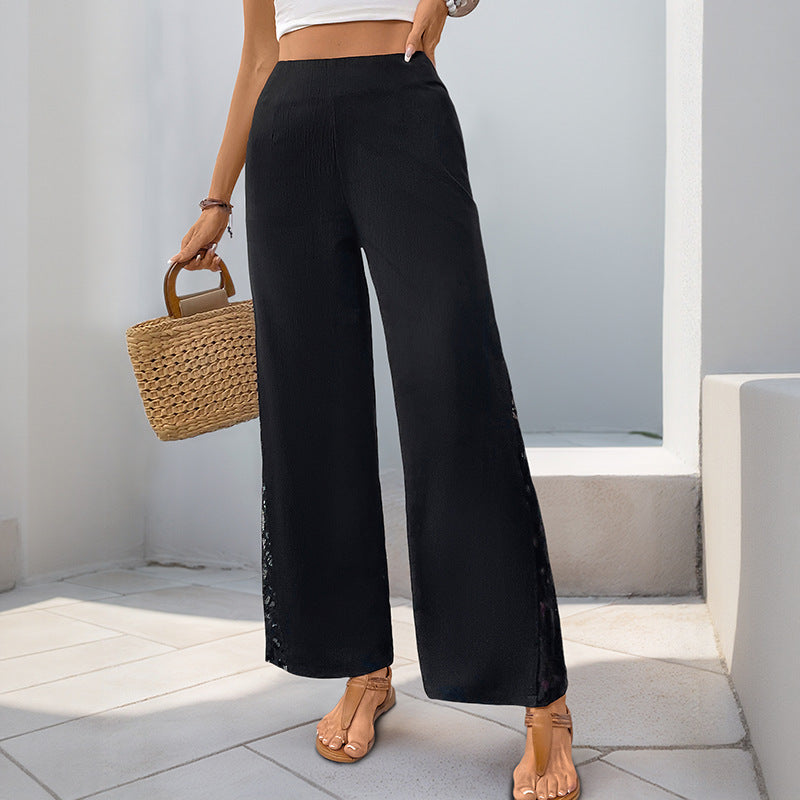 Damen Palazzo-Hose Spitzen-Detail Schwarz - Norvielle