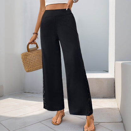 Damen Palazzo-Hose Spitzen-Detail Schwarz - Norvielle