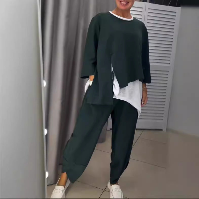 Damen Freizeit-Set 2-teilig Asymmetrisches Oberteil Bequeme Hose - Norvielle
