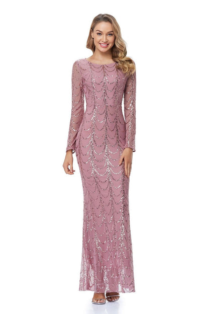 Damen Abendkleid Figurbetont Transparente Ärmel Pailletten