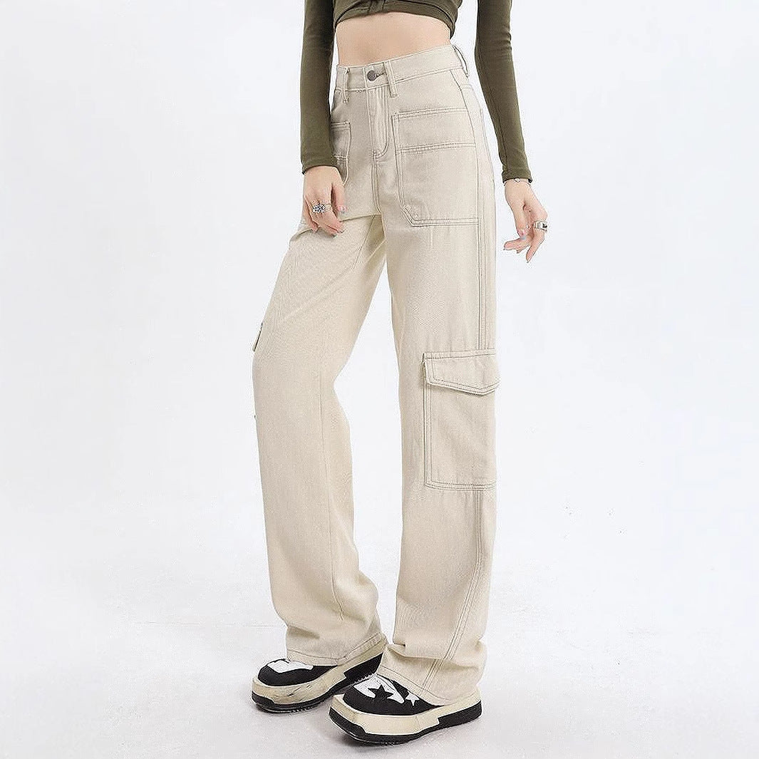 Damen Cargo-Jeans Hohe Taille Praktische Taschen