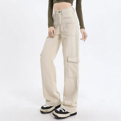 Damen Cargo-Jeans Hohe Taille Praktische Taschen