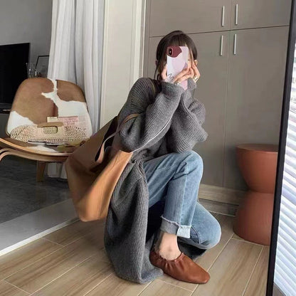 Damen Strickcardigan Groß Knopfverschluss Taschen Norvielle