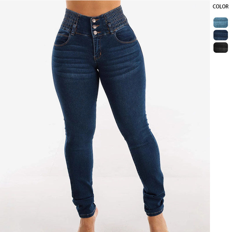 Damen Skinny Jeans Hochtaillierte Elastisch Schwarz - Norvielle