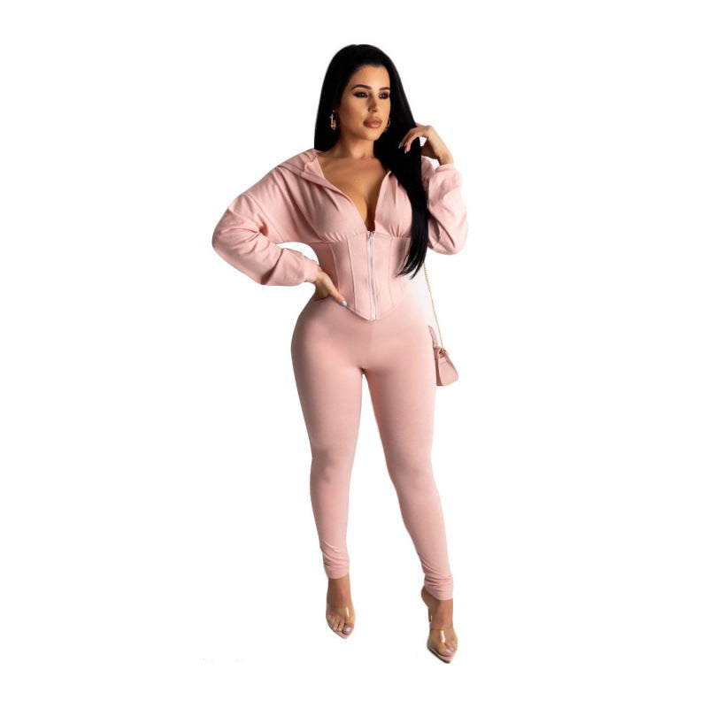 Damen Jumpsuit Crop- Reißverschluss