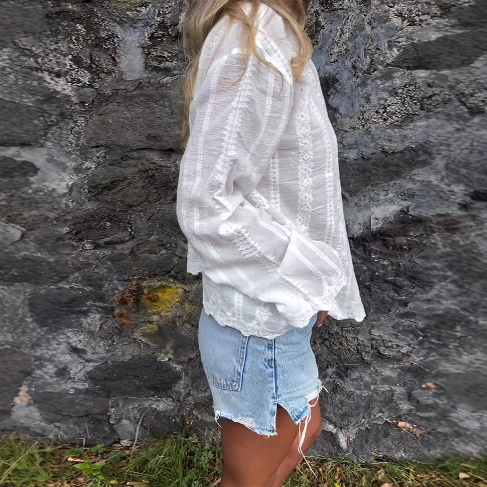 Damen Bluse Flora Stickerei Strukturiert Norvielle