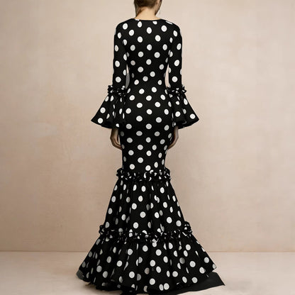 Damen Maxikleid mit Volant und Polka-Dots Norvielle