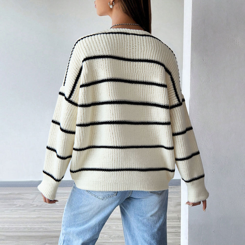 Damen Strickjacke Langärmlig Klassische Streifen Norvielle