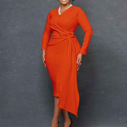 Damen Wickelkleid Elegante Drapierung Taillengürtel Norvielle