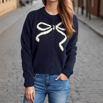 Damen Strickjacke Kuschelig Schleifenmotiv Norvielle