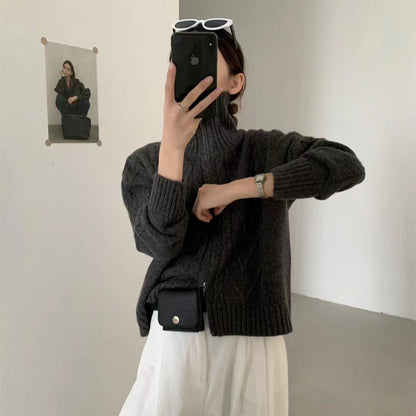 Damen Strickjacke Zopfstruktur Hochkragen Norvielle