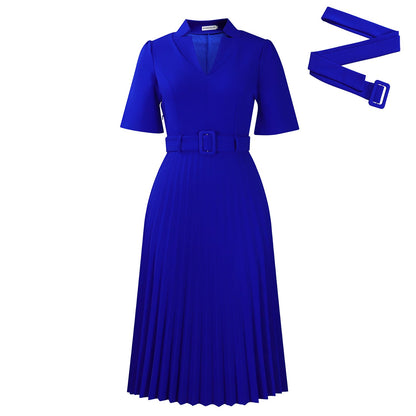 Damen Plissee-Kleid mit Taillierung und Gürtel