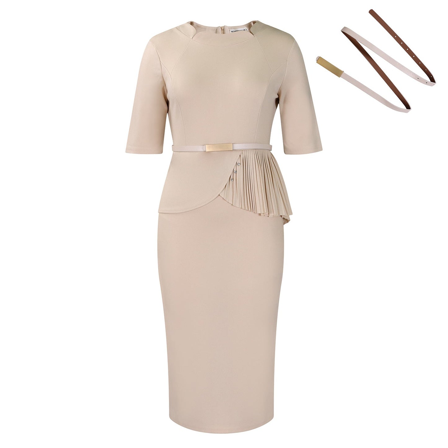 Damen Midi-Kleid Drapiert Vorderseite Abnehmbarer Gürtel Norvielle