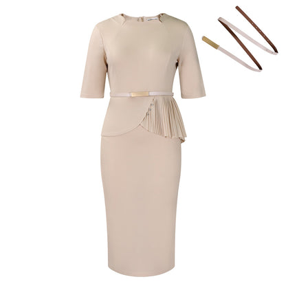 Damen Midi-Kleid Drapiert Vorderseite Abnehmbarer Gürtel Norvielle