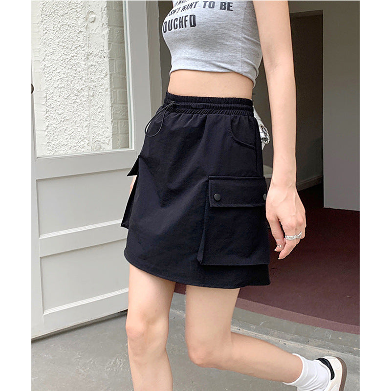 Damen Cargo-Rock Elastischer Bund Praktische Seitentaschen Beige