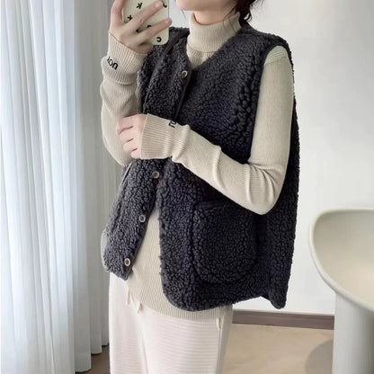 Damen Teddyweste Relaxed Fit V-Ausschnitt