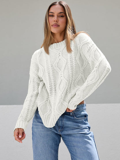 Damen Pullover Grobgestrickt Zopfmuster Norvielle
