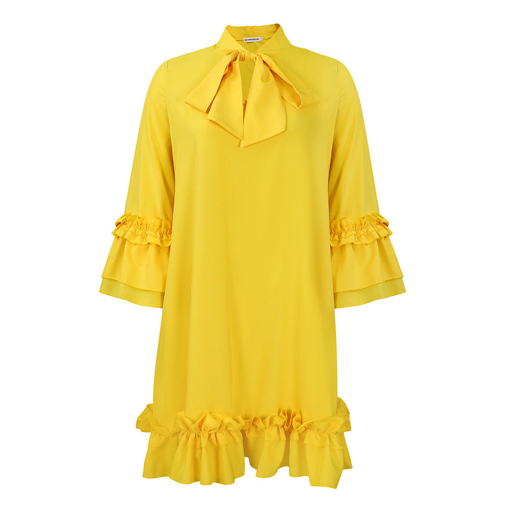 Damen Kleid mit Rüschendetails Stehkragen Norvielle