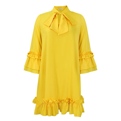 Damen Kleid mit Rüschendetails Stehkragen Norvielle