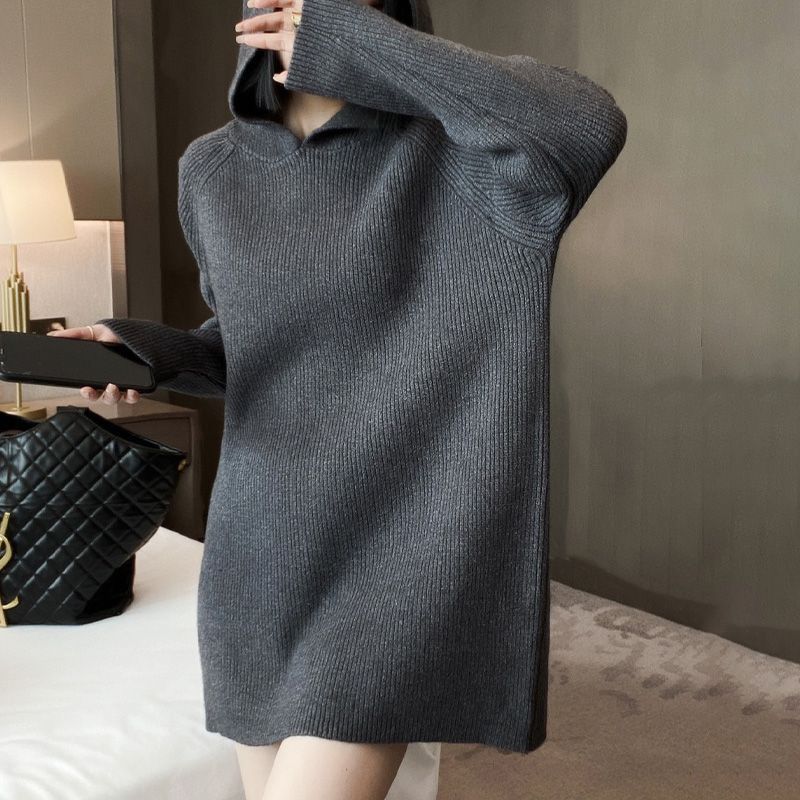 Damen Strickkleid mit Kapuze Lässiger Schnitt Norvielle - Norvielle