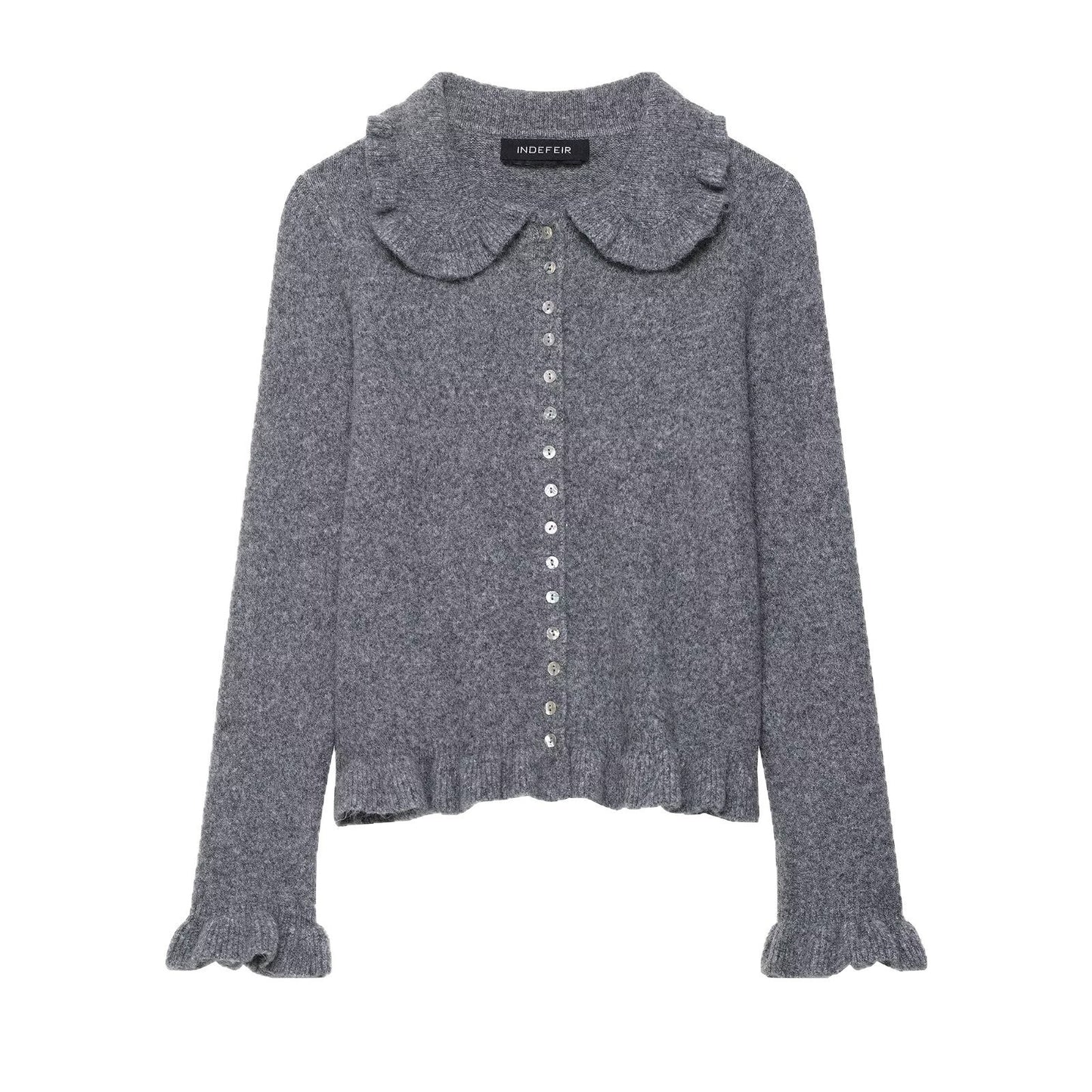 Damen Strickjacke Mit Kragen Dekorativer Knopfverschluss Norvielle