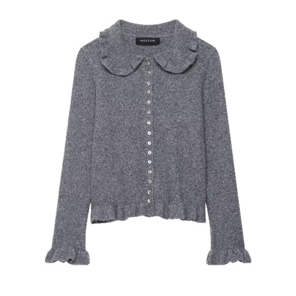 Damen Strickjacke Mit Kragen Dekorativer Knopfverschluss Norvielle