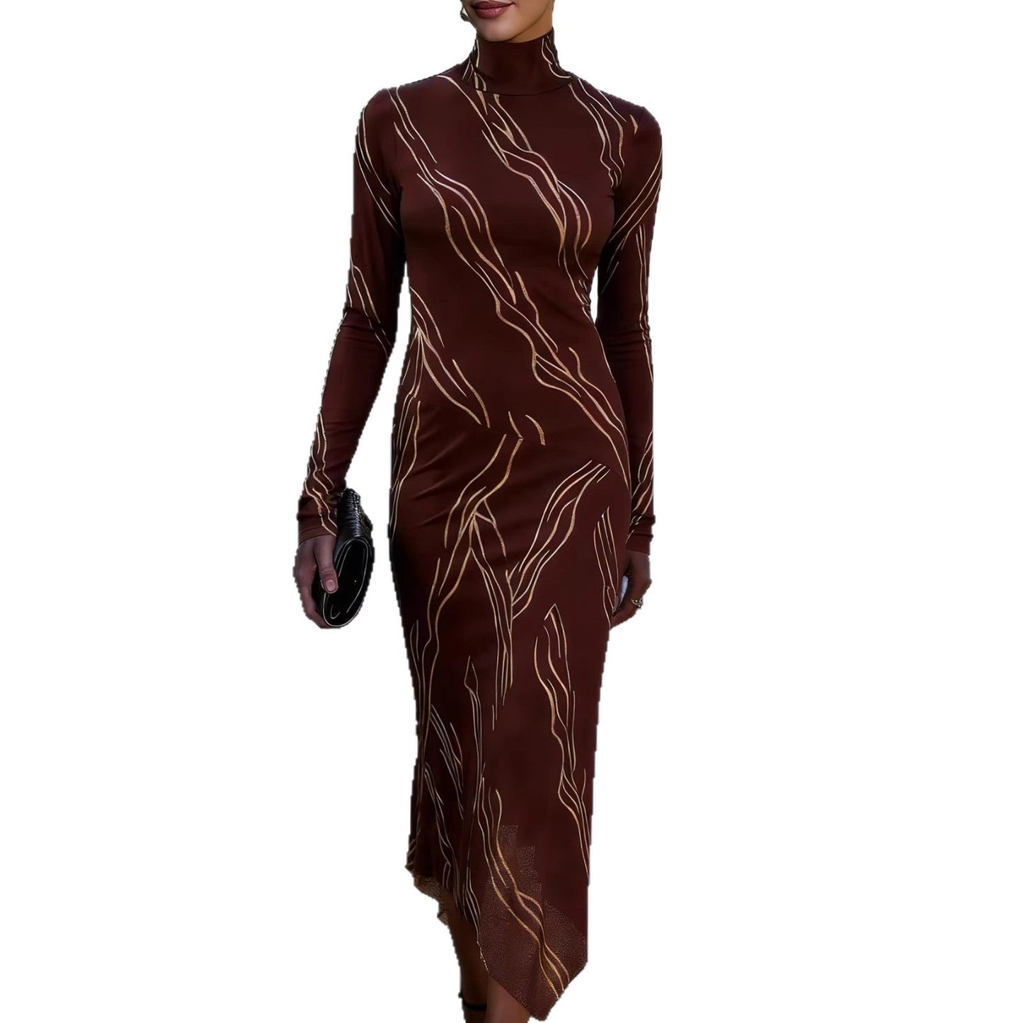 Damen Midikleid Elastisches Jersey Dekoratives Muster