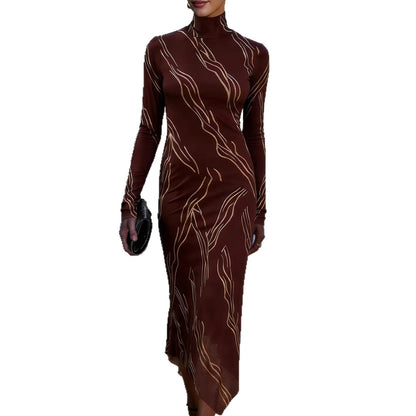 Damen Midikleid Elastisches Jersey Dekoratives Muster