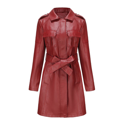 Damen Mantel Mid-Length Tailliert Spitzkragen