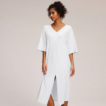 Damen Midikleid V-Ausschnitt Seitenschlitz Norvielle