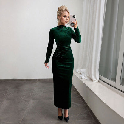 Damen Maxikleid Langarm Drapierter Stil Norvielle - Norvielle